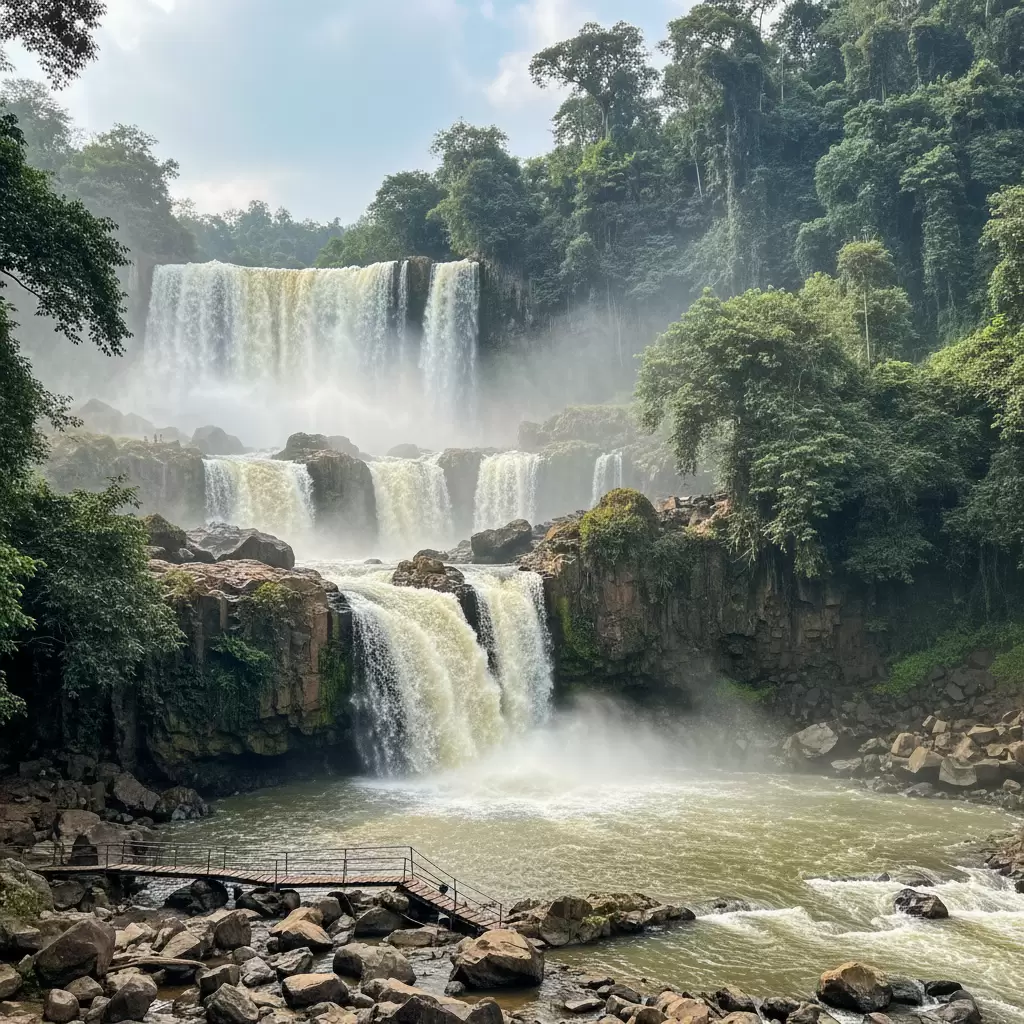 Dòng thác Dray Sap trắng xóa đổ xuống vách đá bazan hùng vĩ