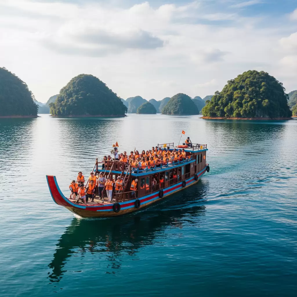 Các loại thuyền du lịch phục vụ du khách tham quan trên mặt hồ Tà Đùng