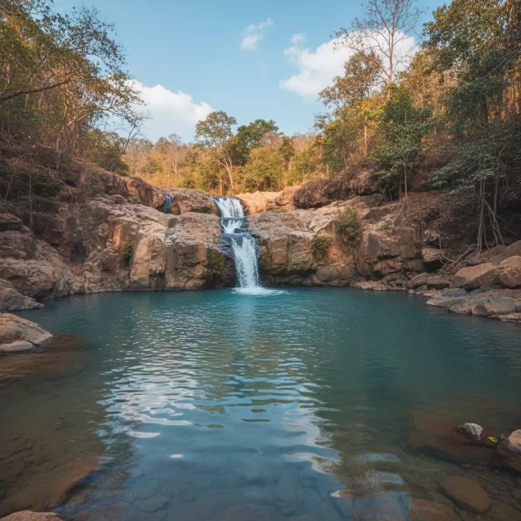 Thác Dray Sáp mùa khô mang vẻ đẹp thơ mộng và yên bình