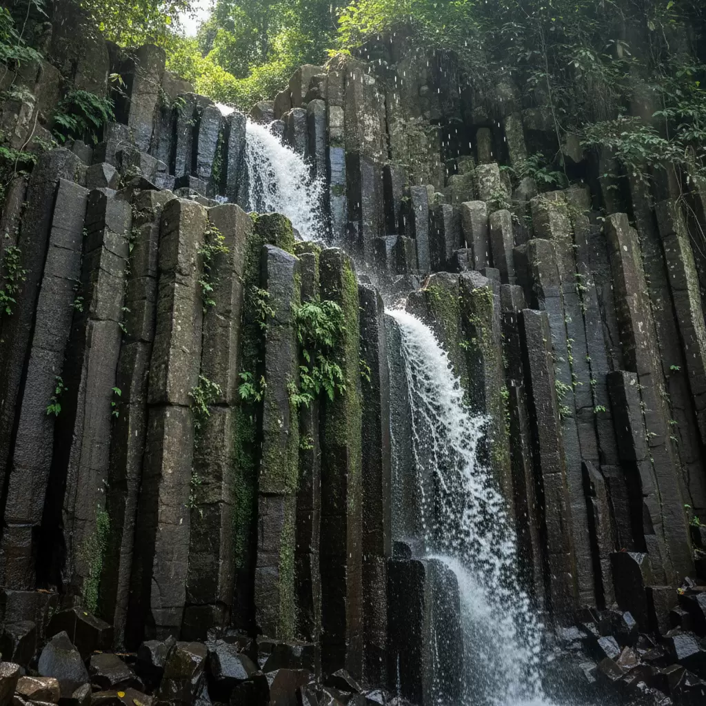 Cấu trúc địa chất đá cột bazan độc đáo tạo nên vẻ đẹp khác biệt cho thác Liêng Nung