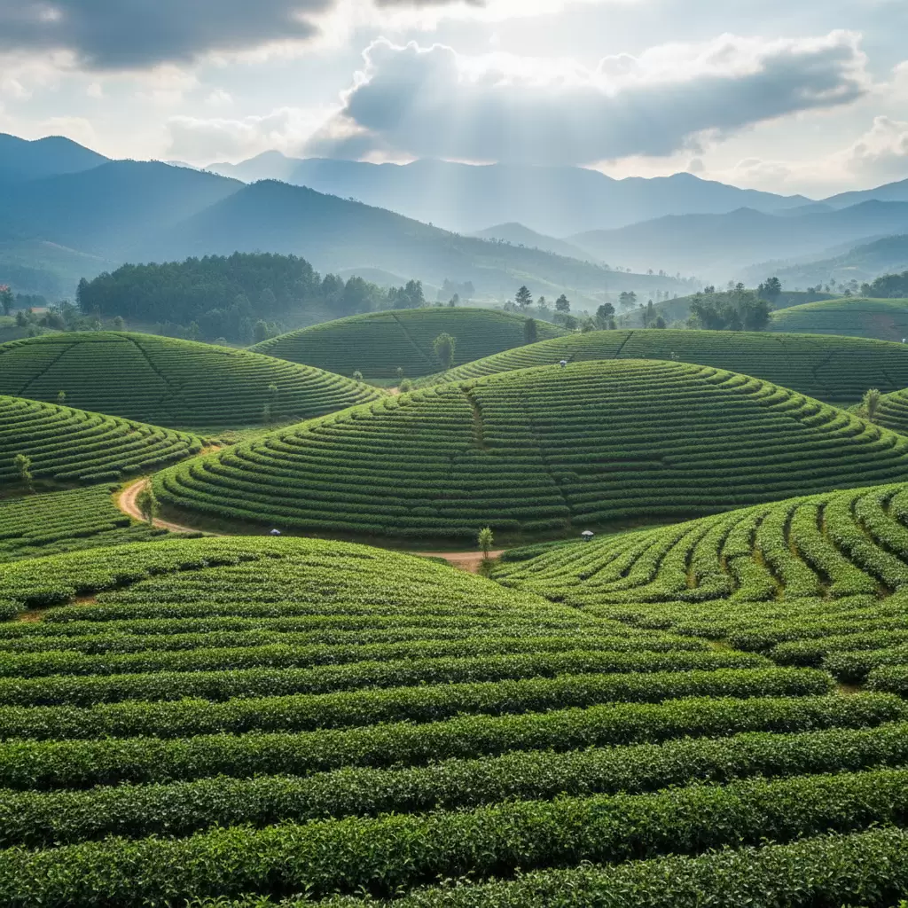 Không gian xanh mướt trải dài vô tận tại đồi chè Gia Nghĩa