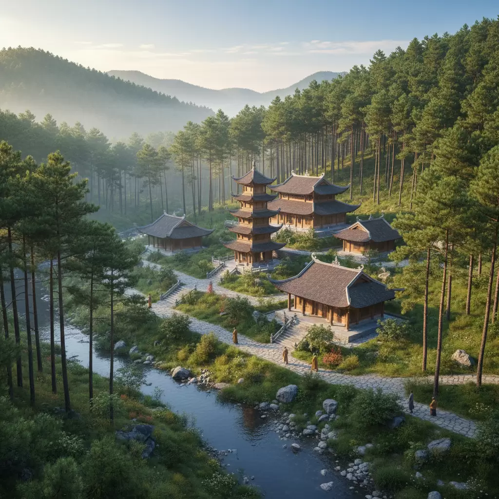 Không gian xanh mát bao quanh khuôn viên thiền viện mang lại cảm giác thư thái