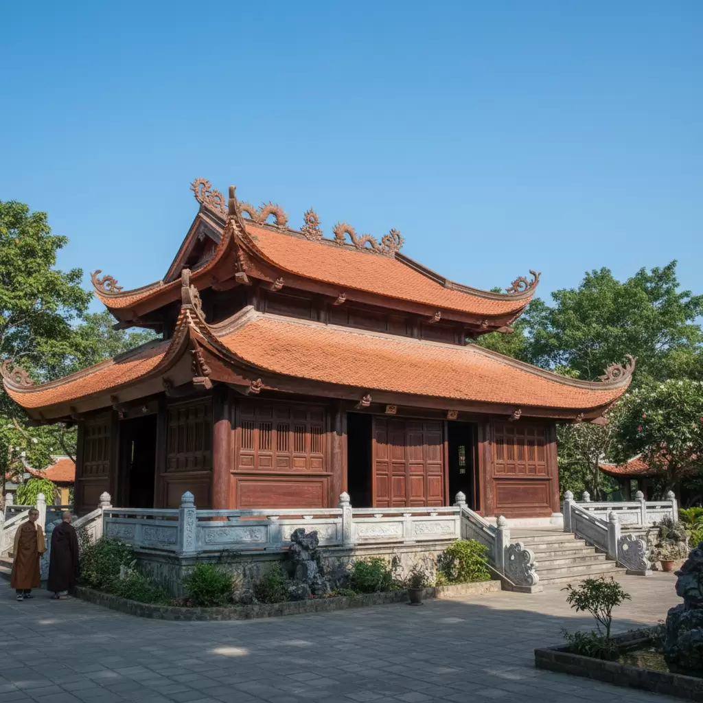 Kiến trúc chánh điện uy nghiêm với những đường nét chạm khắc tinh xảo