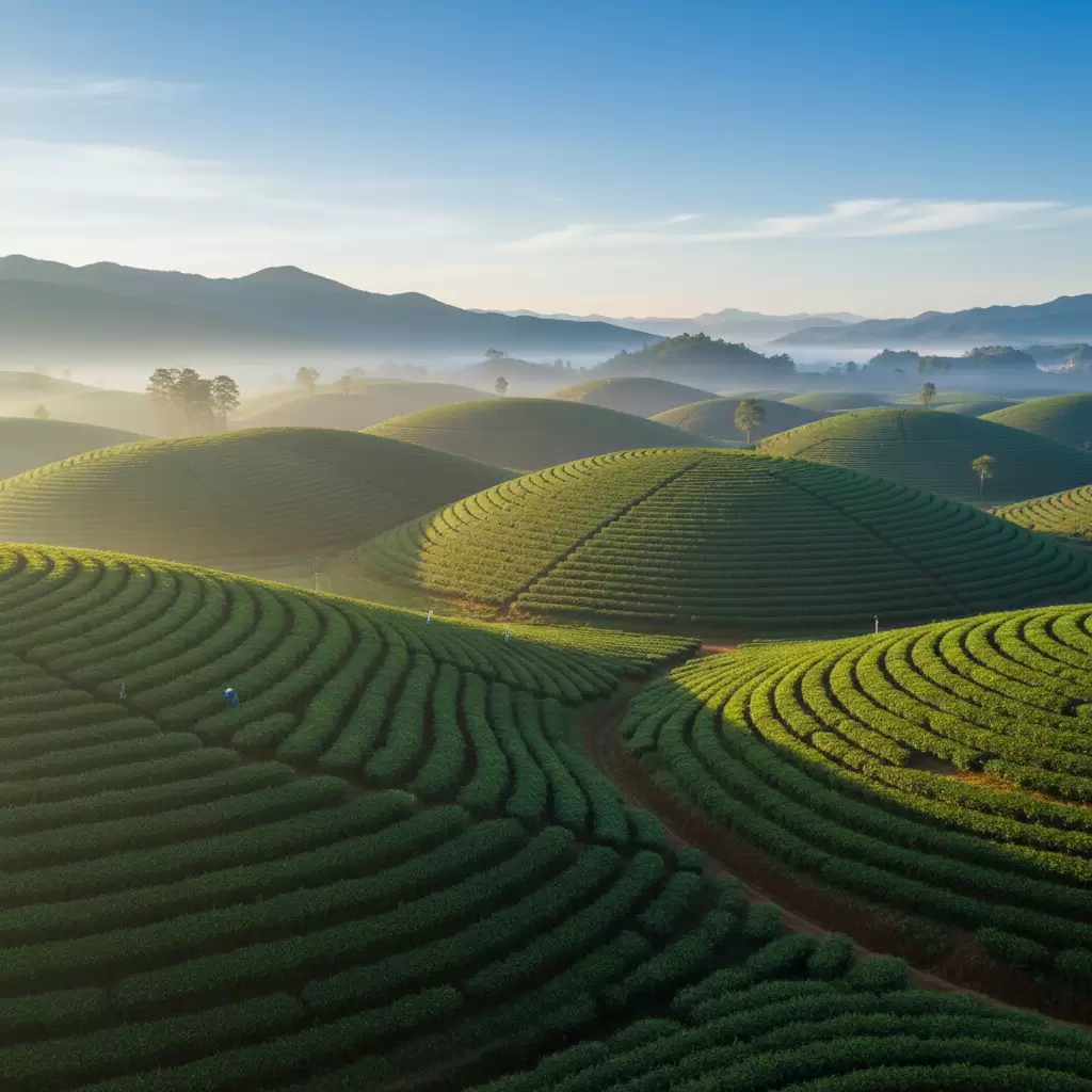gemini_image_1769679438 Vẻ đẹp tràn đầy sức sống của đồi chè Gia Nghĩa nhìn từ trên cao