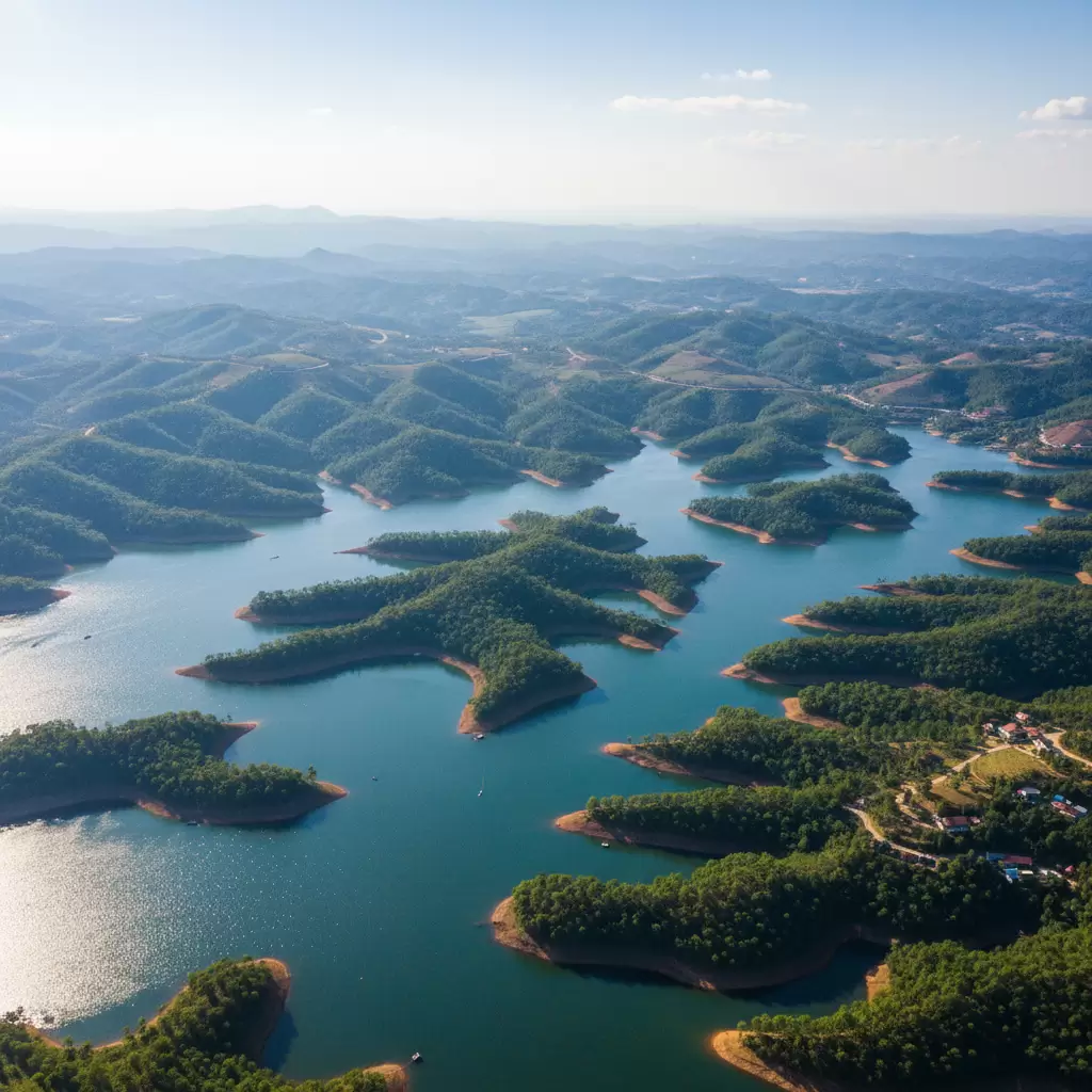 gemini_image_1769680058-1 Hồ Tà Đùng tỏa sáng rực rỡ dưới ánh nắng vàng của mùa khô