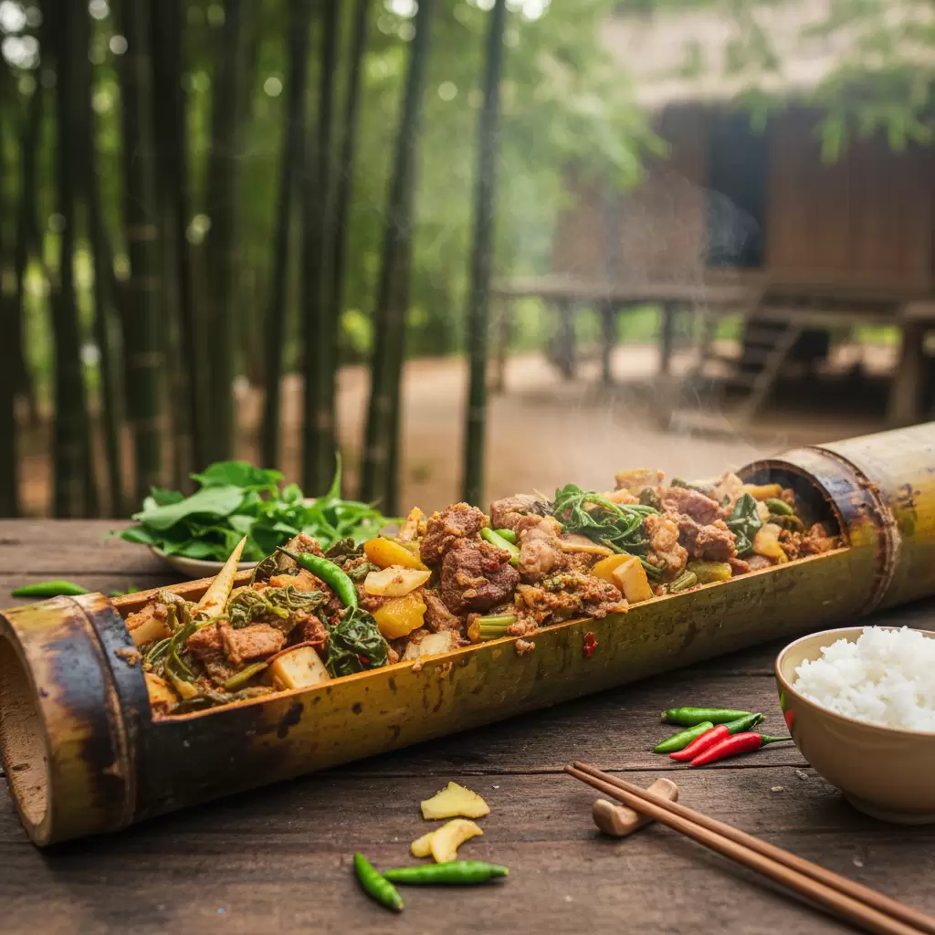 gemini_image_1769681892 Canh thụt Đắk Nông Món ăn đặc sản mang đậm hương vị núi rừng Tây Nguyên