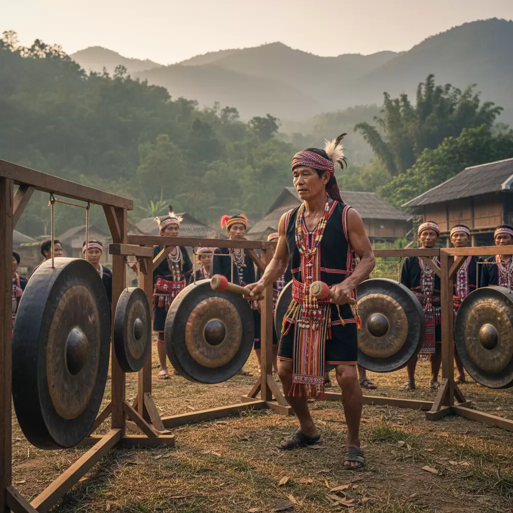 gemini_image_1769683979 Tiếng cồng chiêng vang vọng giữa đại ngàn Đắk Nông