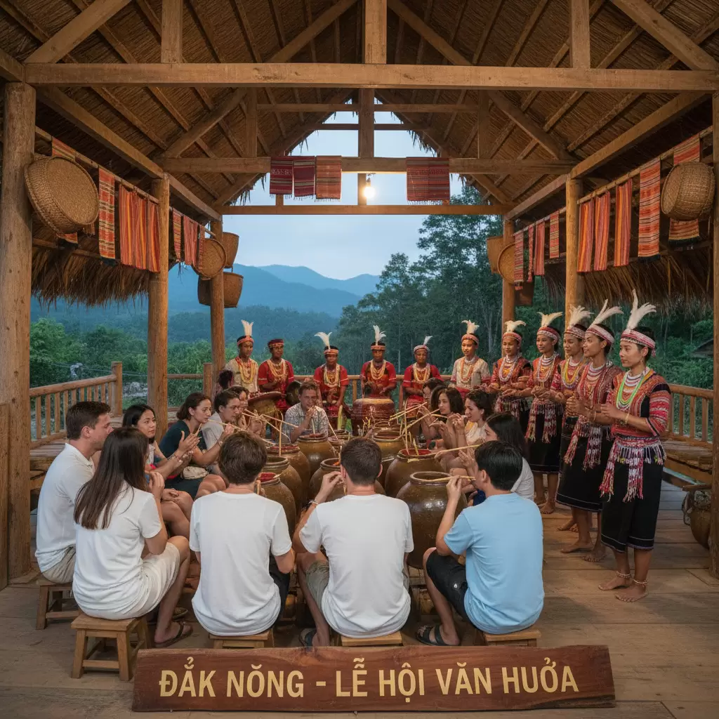 gemini_image_1769683981 Trải nghiệm văn hóa bản địa đặc sắc bên ché rượu cần