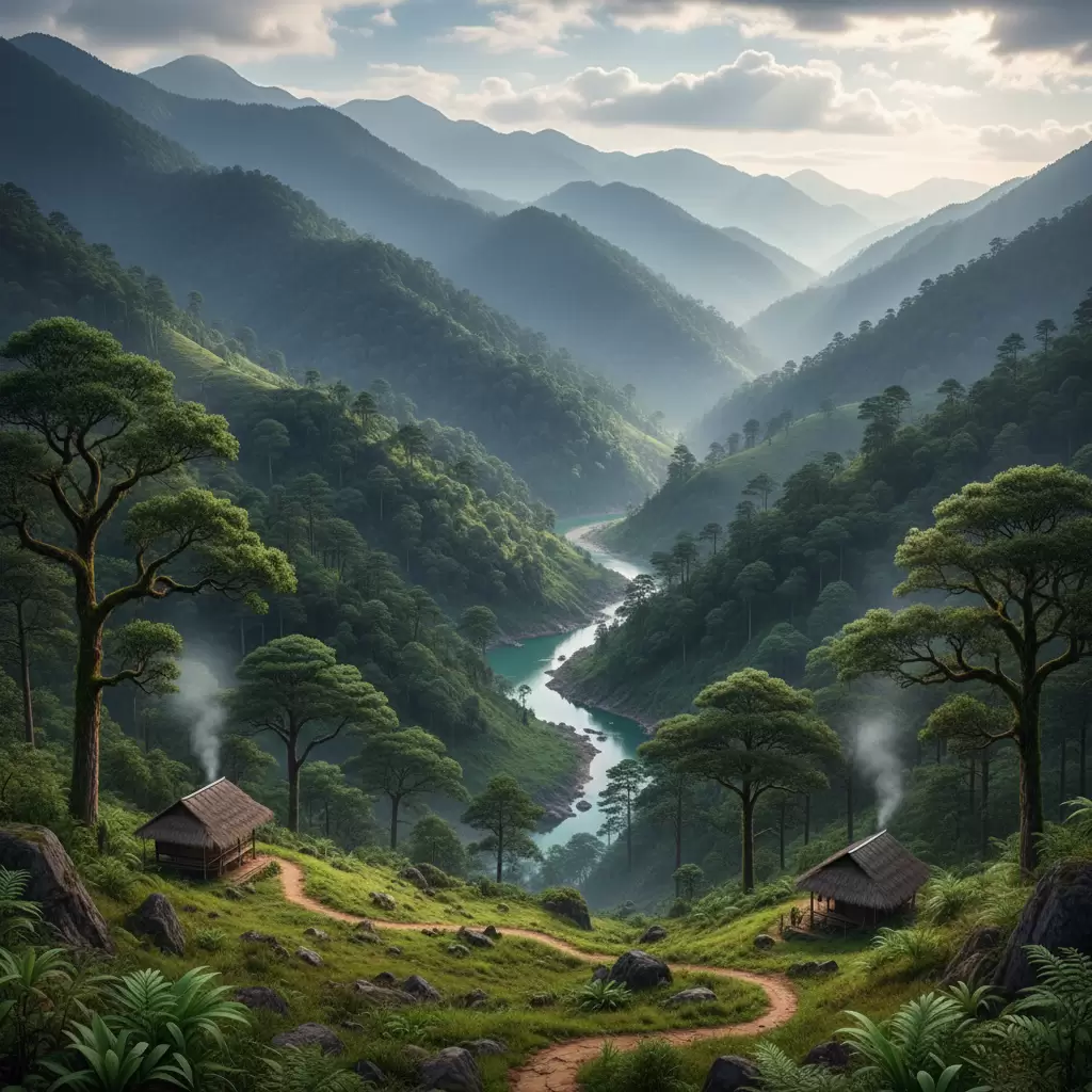 gemini_image_1769684330 Vẻ đẹp hoang sơ của núi rừng Đắk Nông nơi khởi nguồn của những bản sử thi bất tận