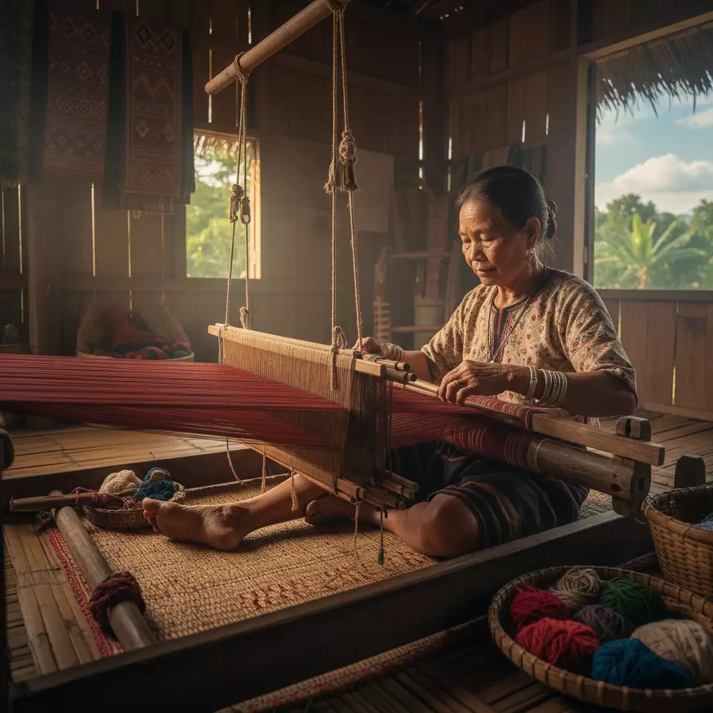 Nghệ thuật dệt thổ cẩm thủ công đòi hỏi sự tỉ mỉ và đôi bàn tay khéo léo