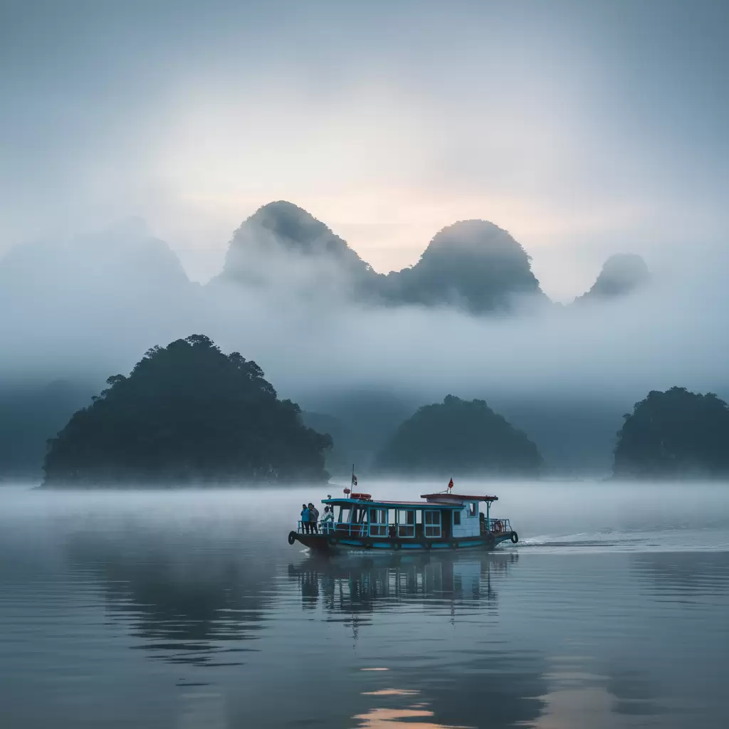 Trải nghiệm lênh đênh trên thuyền giữa biển mây mờ ảo tại lòng hồ