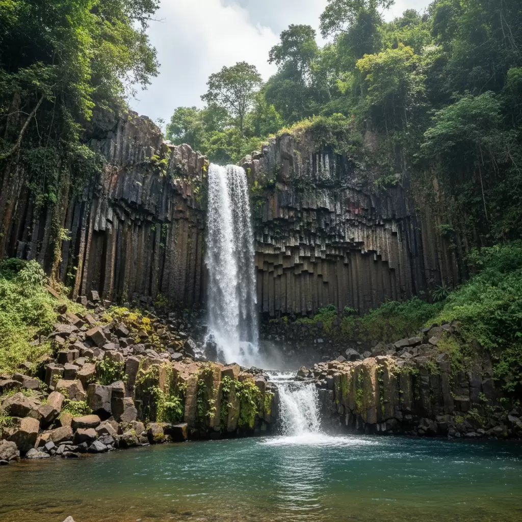 Thác Liêng Nung gây ấn tượng với vách đá bazan hình cột độc đáo