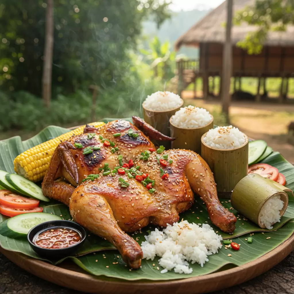 gemini_image_1769688504-1 Gà nướng cơm lam Món ăn đặc sản thơm ngon với mức giá bình dân